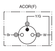 Фрагмент заводской схемы Honda W-1: розеточный узел ACOR(F), проводники Br, W и Y/G; маркировка N в этом фрагменте отсутствует
